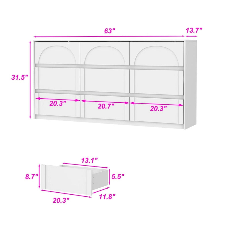 Mobiletto con 6 cassetti bianco, stile ad arco, per 1