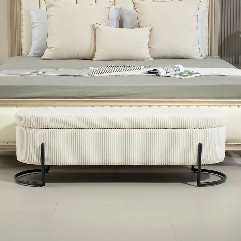 Pouf contenitore rivestito in tessuto con cerniera di sicurezza