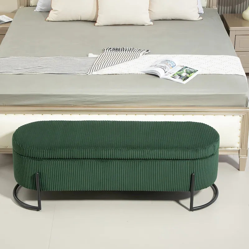 Pouf contenitore rivestito in tessuto con cerniera di sicurezza