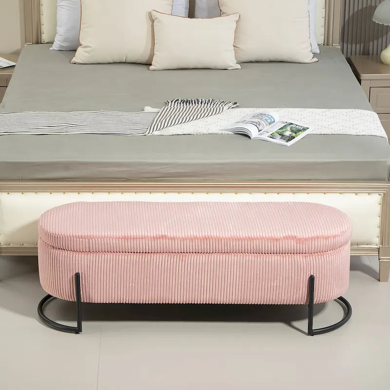 Pouf contenitore rivestito in tessuto con cerniera di sicurezza