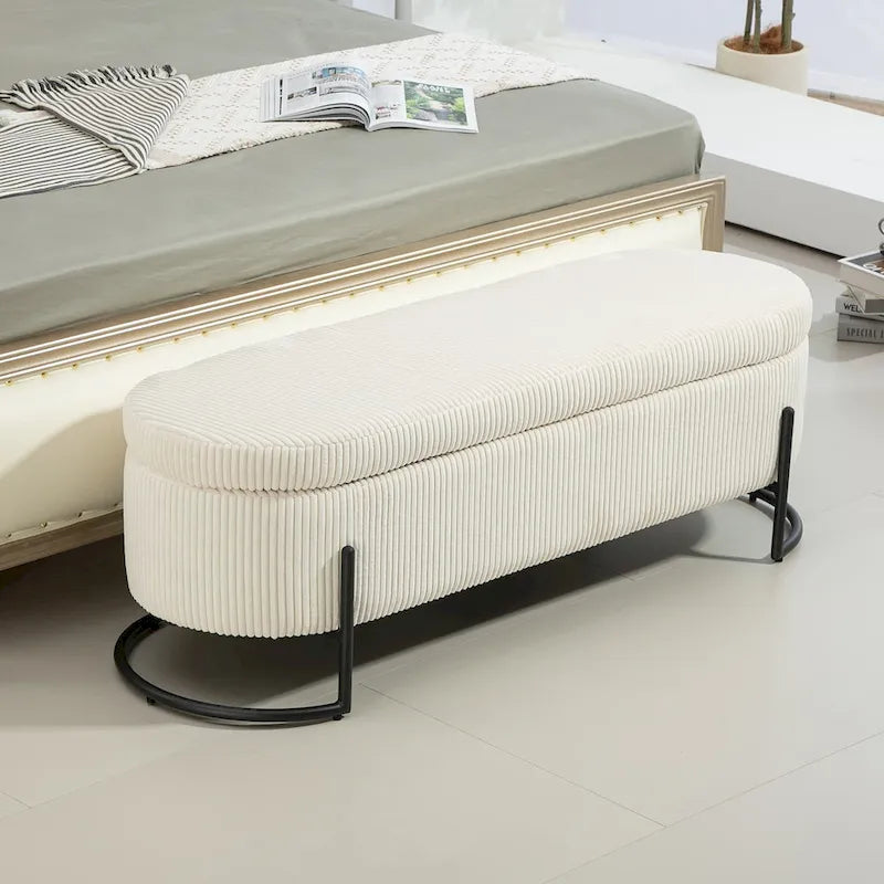 Pouf contenitore rivestito in tessuto con cerniera di sicurezza