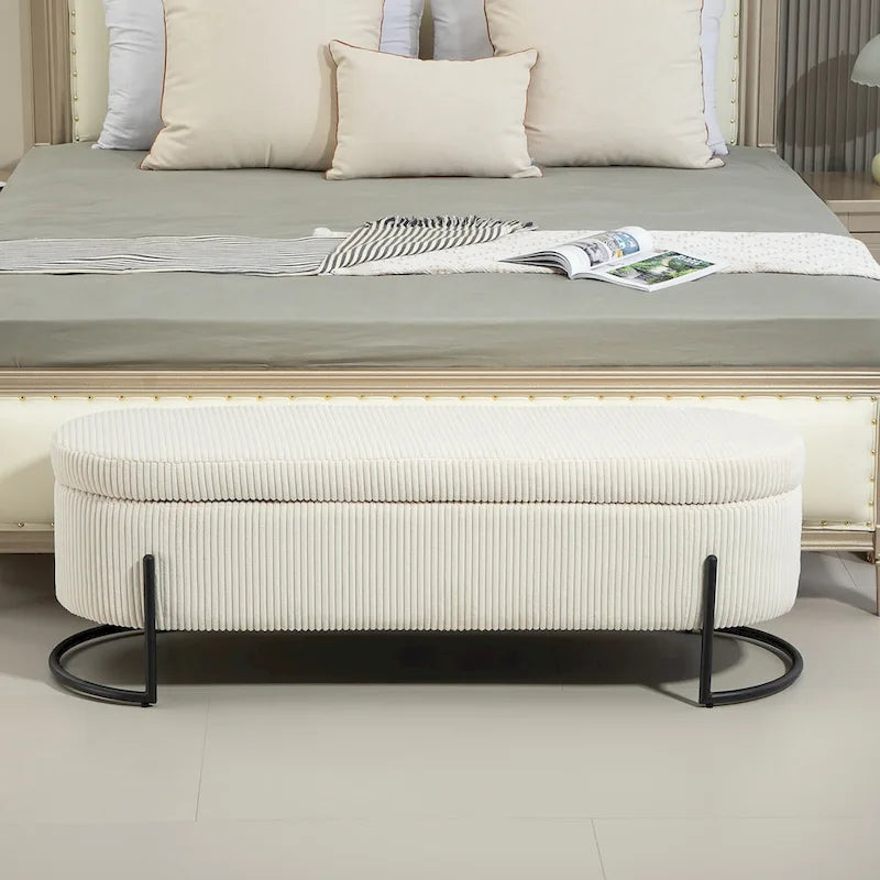 Pouf contenitore rivestito in tessuto con cerniera di sicurezza