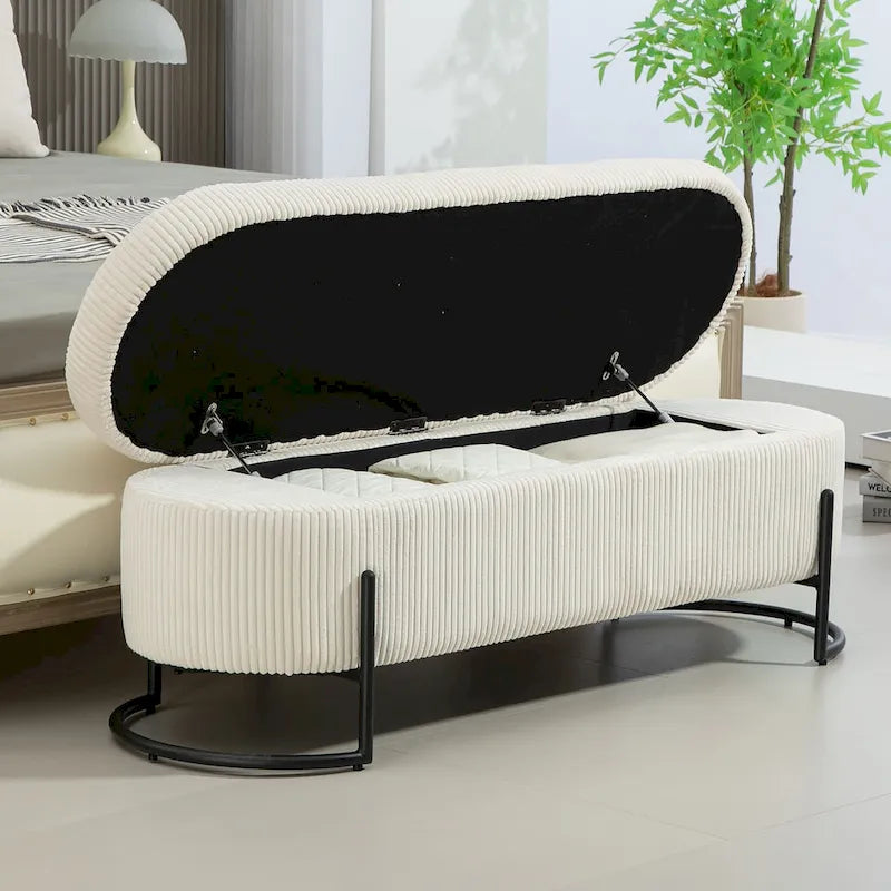 Pouf de rangement en tissu rembourré avec charnière de sécurité