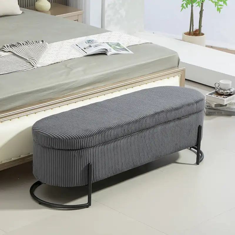 Pouf de rangement en tissu rembourré avec charnière de sécurité