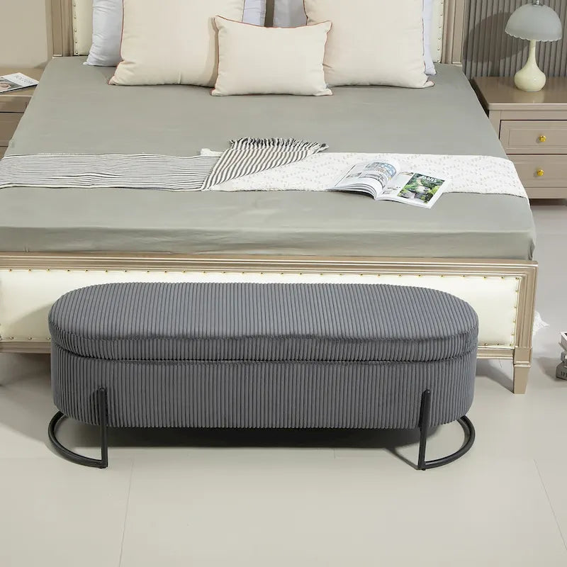 Pouf de rangement en tissu rembourré avec charnière de sécurité
