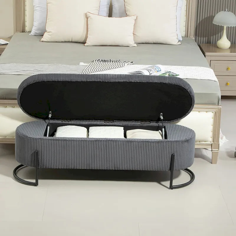 Pouf de rangement en tissu rembourré avec charnière de sécurité