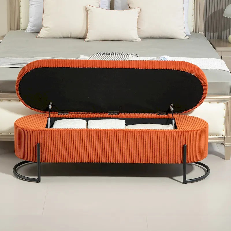 Pouf de rangement en tissu rembourré avec charnière de sécurité