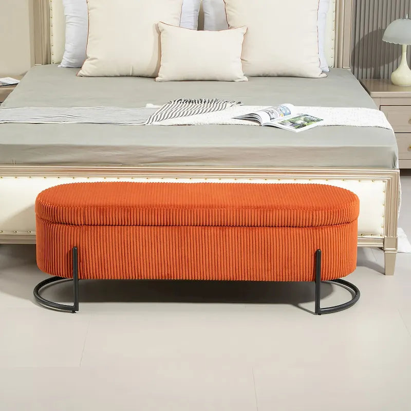 Pouf de rangement en tissu rembourré avec charnière de sécurité
