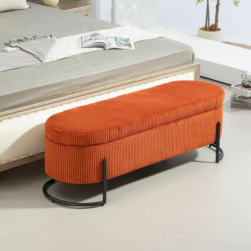 Pouf de rangement en tissu rembourré avec charnière de sécurité