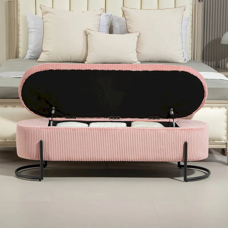 Pouf de rangement en tissu rembourré avec charnière de sécurité