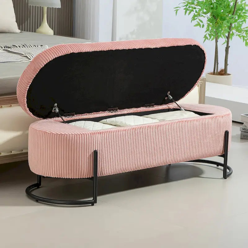 Pouf de rangement en tissu rembourré avec charnière de sécurité