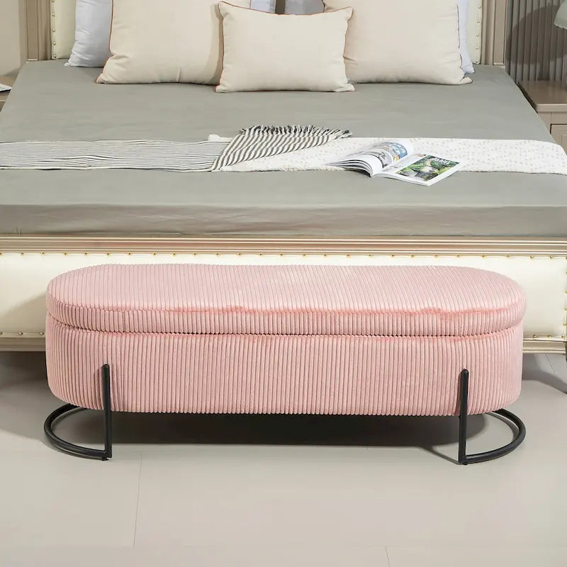Pouf de rangement en tissu rembourré avec charnière de sécurité