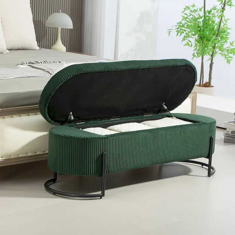 Pouf de rangement en tissu rembourré avec charnière de sécurité