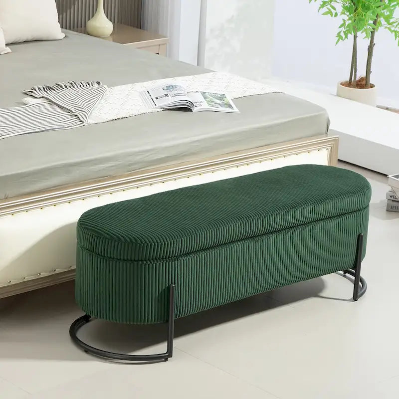 Pouf de rangement en tissu rembourré avec charnière de sécurité