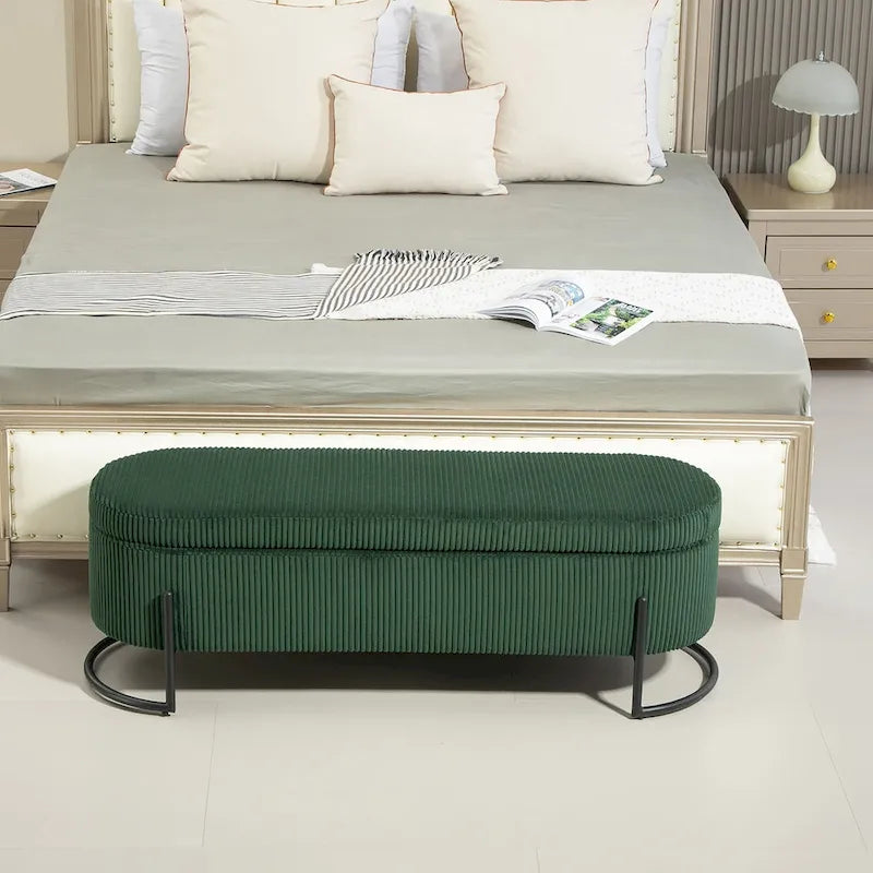 Pouf de rangement en tissu rembourré avec charnière de sécurité
