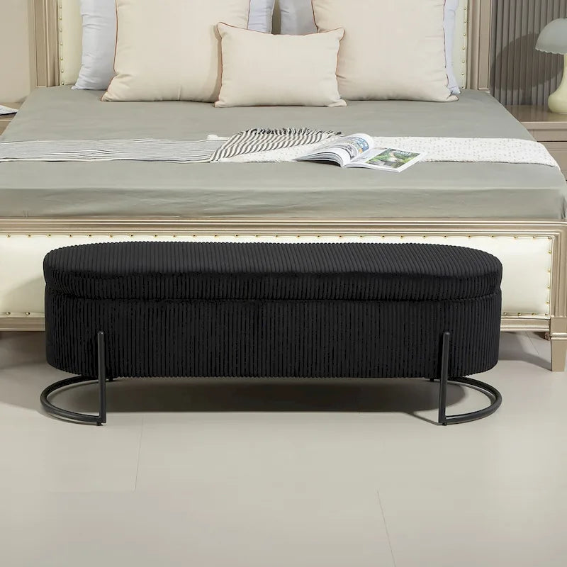Pouf de rangement en tissu rembourré avec charnière de sécurité