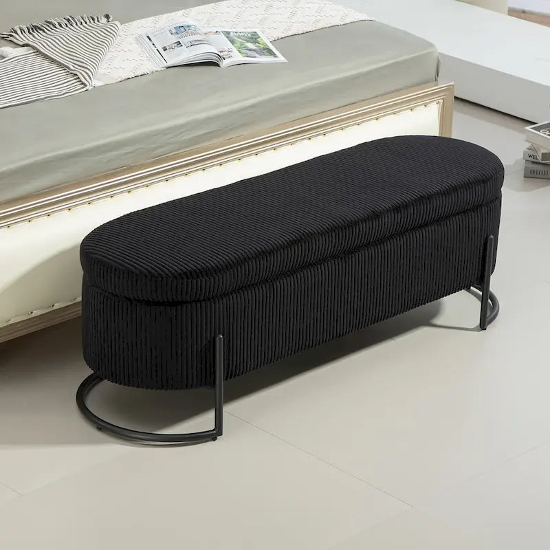 Pouf de rangement en tissu rembourré avec charnière de sécurité