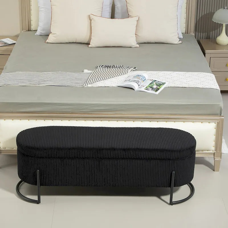 Pouf de rangement en tissu rembourré avec charnière de sécurité