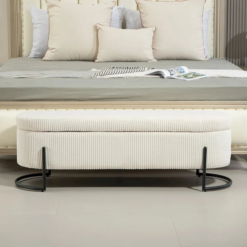 Pouf de rangement en tissu rembourré avec charnière de sécurité