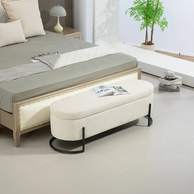 Pouf de rangement en tissu rembourré avec charnière de sécurité