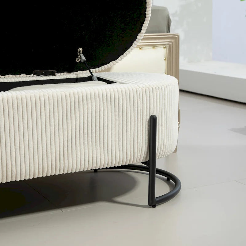 Pouf de rangement en tissu rembourré avec charnière de sécurité