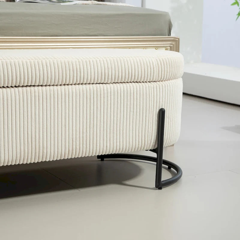 Pouf de rangement en tissu rembourré avec charnière de sécurité