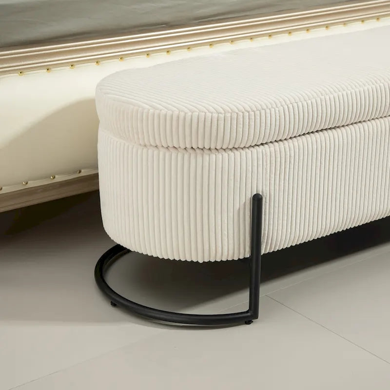 Pouf de rangement en tissu rembourré avec charnière de sécurité