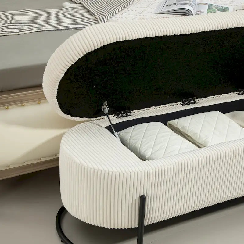 Pouf de rangement en tissu rembourré avec charnière de sécurité