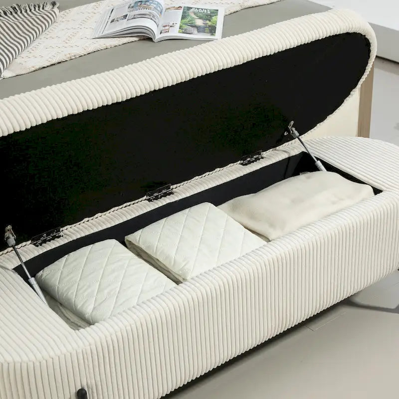 Pouf de rangement en tissu rembourré avec charnière de sécurité