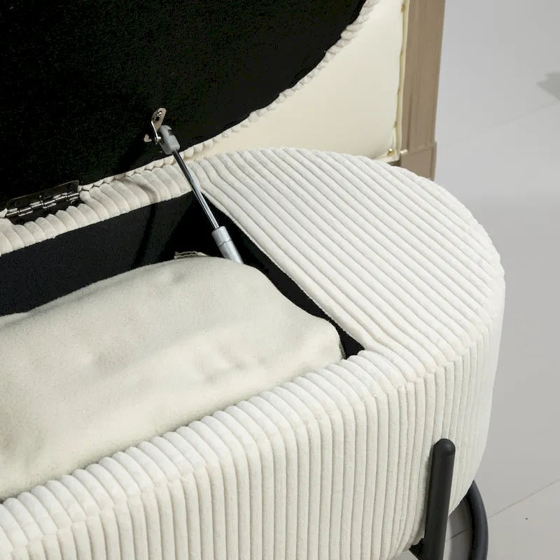 Pouf de rangement en tissu rembourré avec charnière de sécurité