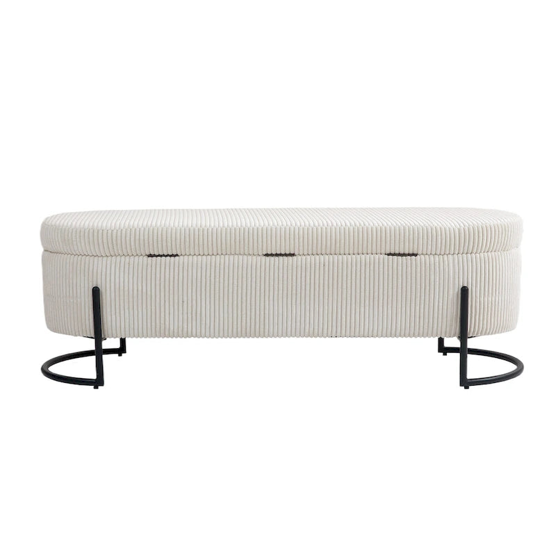 Pouf de rangement en tissu rembourré avec charnière de sécurité