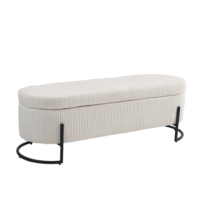 Pouf de rangement en tissu rembourré avec charnière de sécurité