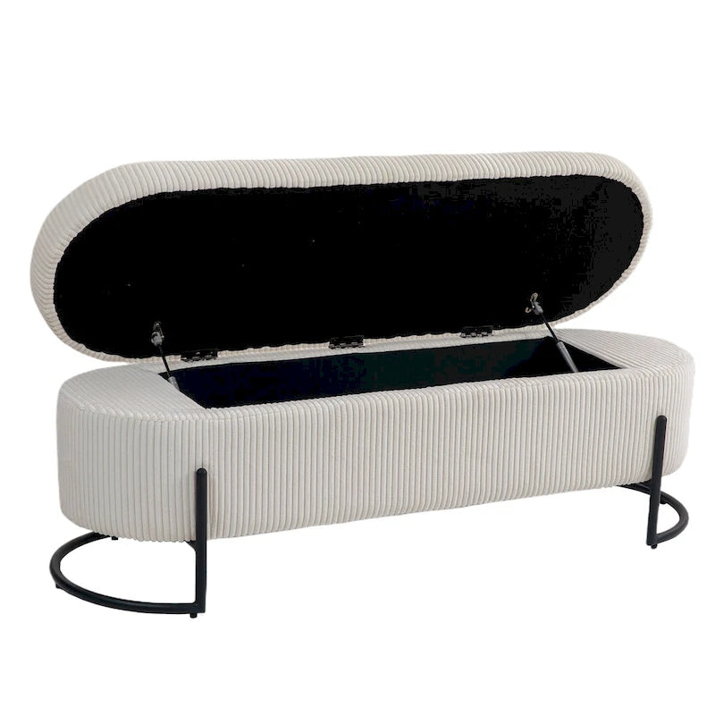 Pouf de rangement en tissu rembourré avec charnière de sécurité