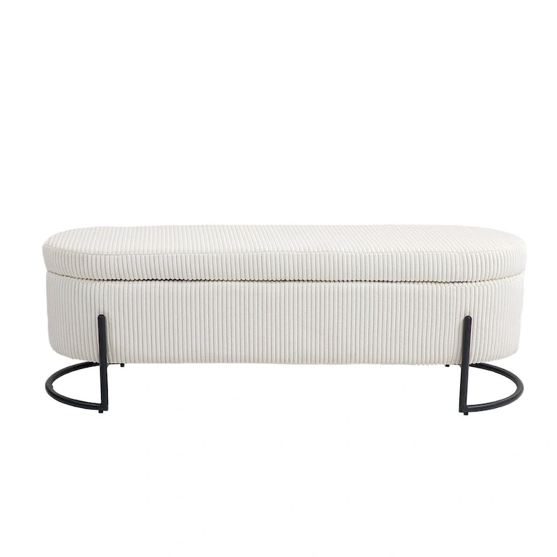 Pouf de rangement en tissu rembourré avec charnière de sécurité