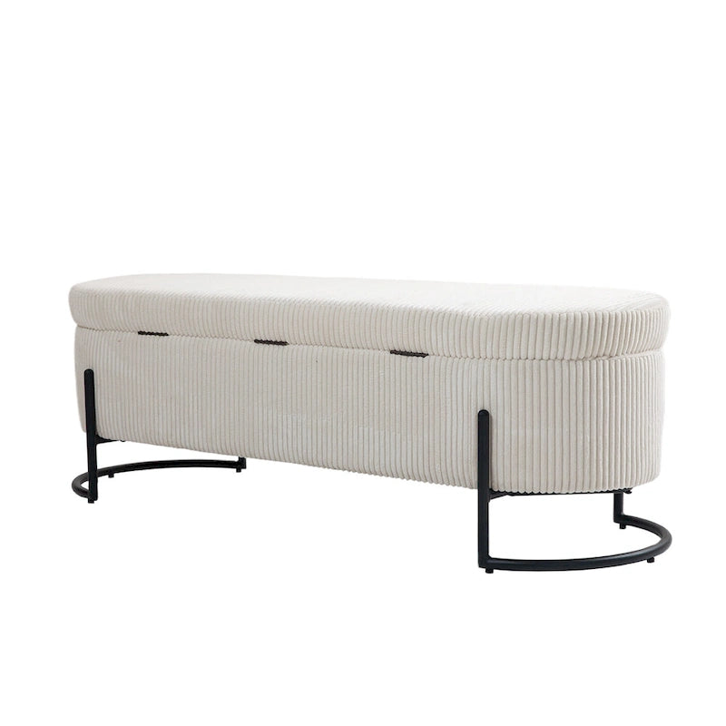 Pouf de rangement en tissu rembourré avec charnière de sécurité