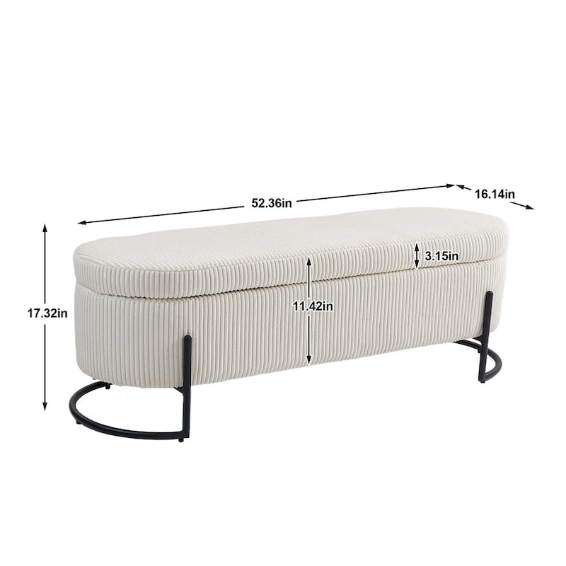 Pouf de rangement en tissu rembourré avec charnière de sécurité