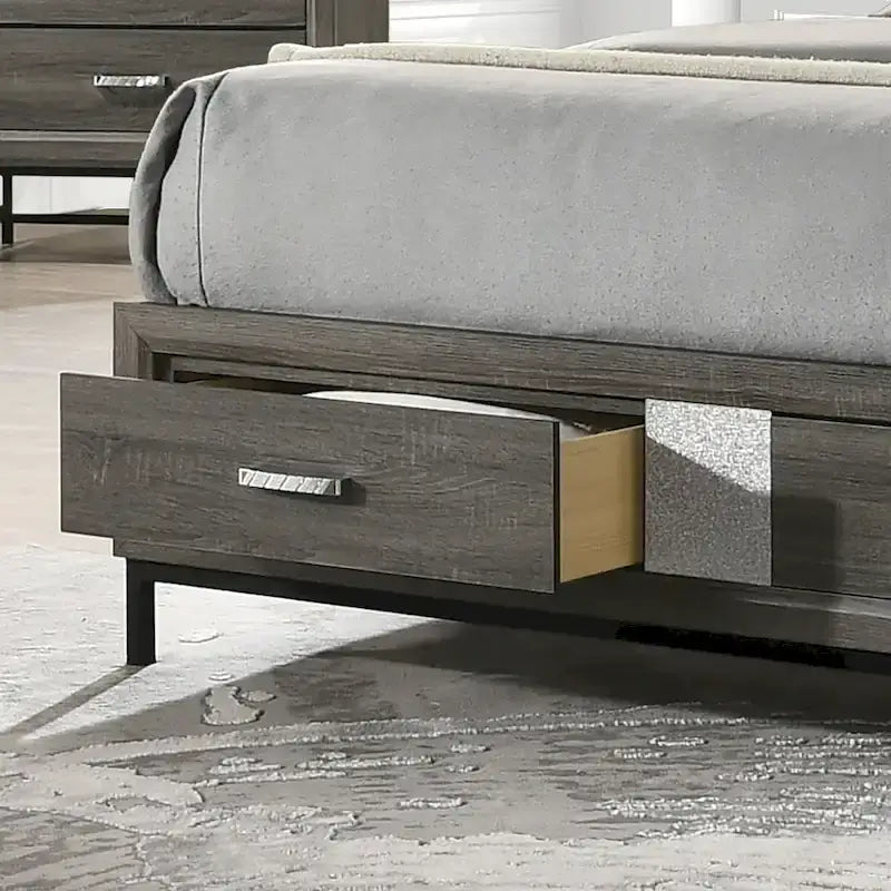 Letto con piattaforma contenitore e testiera imbottita Chevron grigio, 1–2 persone