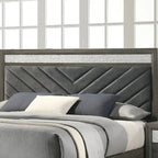 Letto con piattaforma contenitore e testiera imbottita Chevron grigio, 1–2 persone