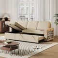 Canapé-lit beige en L avec méridienne de rangement et port USB