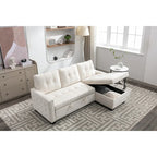 Divano componibile trasformabile a L color beige con contenitore, 2 posti