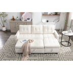 Divano componibile trasformabile a L color beige con contenitore, 2 posti