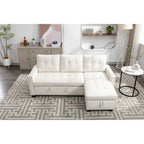 Divano componibile trasformabile a L color beige con contenitore, 2 posti