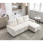 Divano componibile trasformabile a L color beige con contenitore, 2 posti