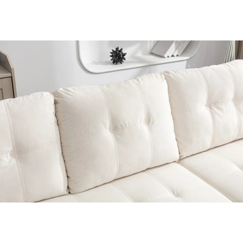 Divano componibile trasformabile a L color beige con contenitore, 2 posti