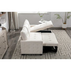 Divano componibile trasformabile a L color beige con contenitore, 2 posti