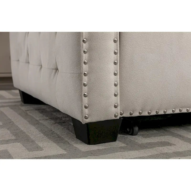 Divano componibile trasformabile a L color beige con contenitore, 2 posti