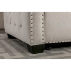 Divano componibile trasformabile a L color beige con contenitore, 2 posti