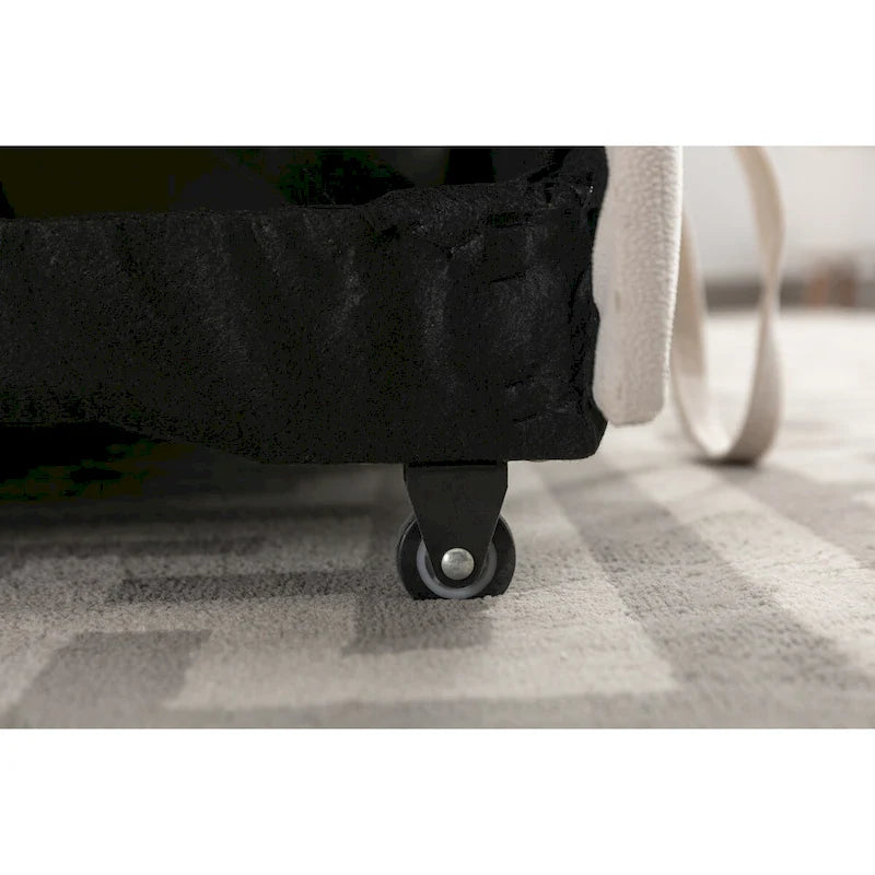 Divano componibile trasformabile a L color beige con contenitore, 2 posti