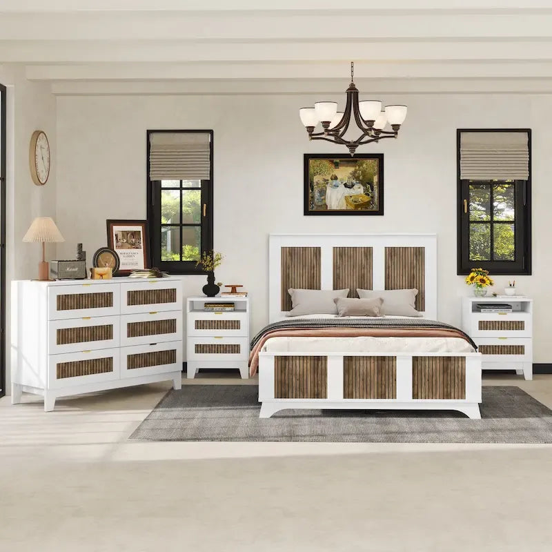 Set Camera da Letto in Stile Fattoria Bianco/Nero da 4 Pezzi per 2 – Misura Matrimoniale