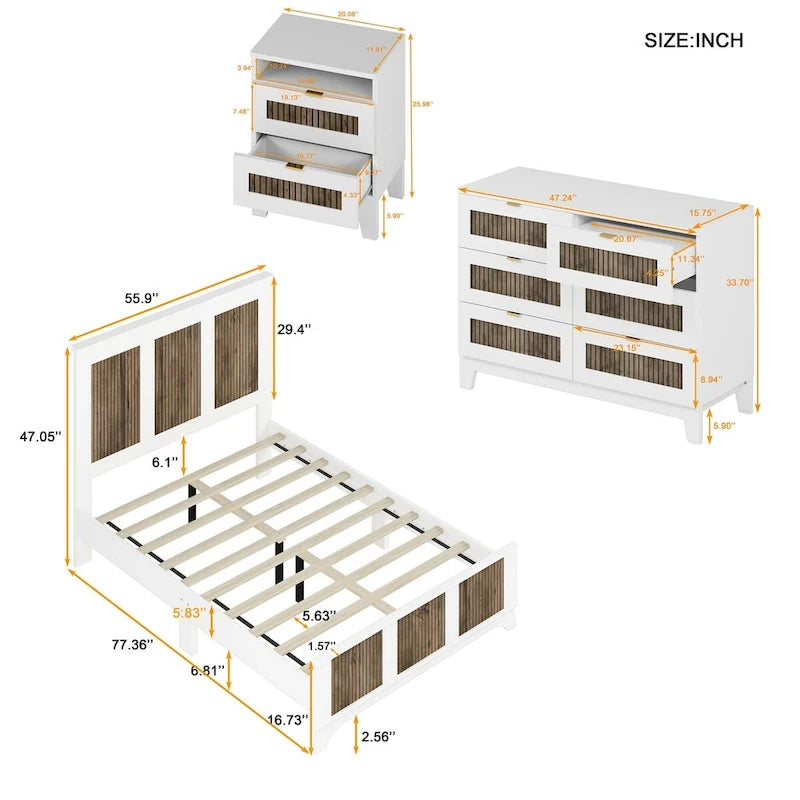 Set Camera da Letto in Stile Fattoria Bianco/Nero da 4 Pezzi per 2 – Misura Matrimoniale